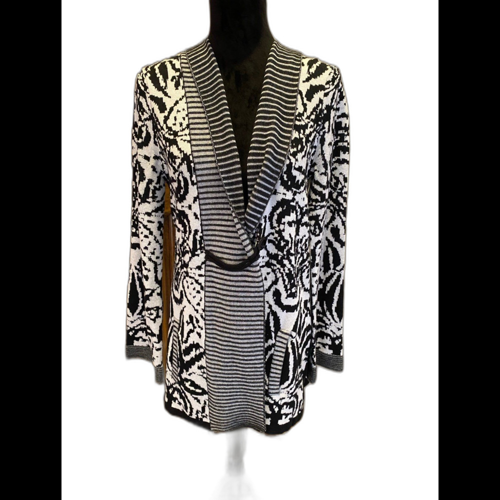 Christopher & Banks‎ Cardigan Sweater Size Medium Black & White Open Front